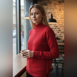 Elegant Red Turtleneck Sweater for Women Size L
